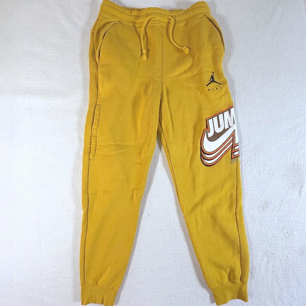 Jordan Jumpman Sweatpants Men Small NBA World Champs Graphic Mustard Yellow VTG